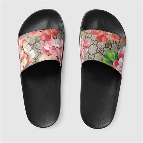 gucci bloom print shoes|gg blooms supreme slide sandals.